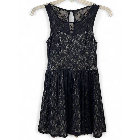 Black Lace Sleeveless Dress With Star Pattern Keyhole Back Zipper Girls XS - Picture 1 of 15